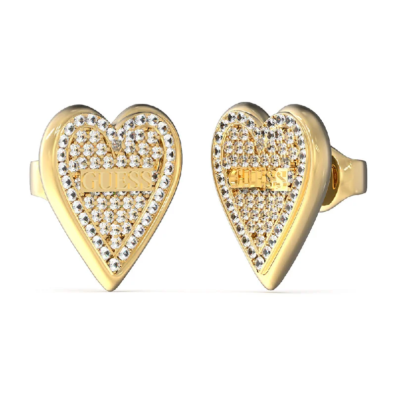 High-Quality Gemstone Jewelry For Special Occasions Guess Stainless Steel Gold Plated 14mm Pave Heart Stud Earrings