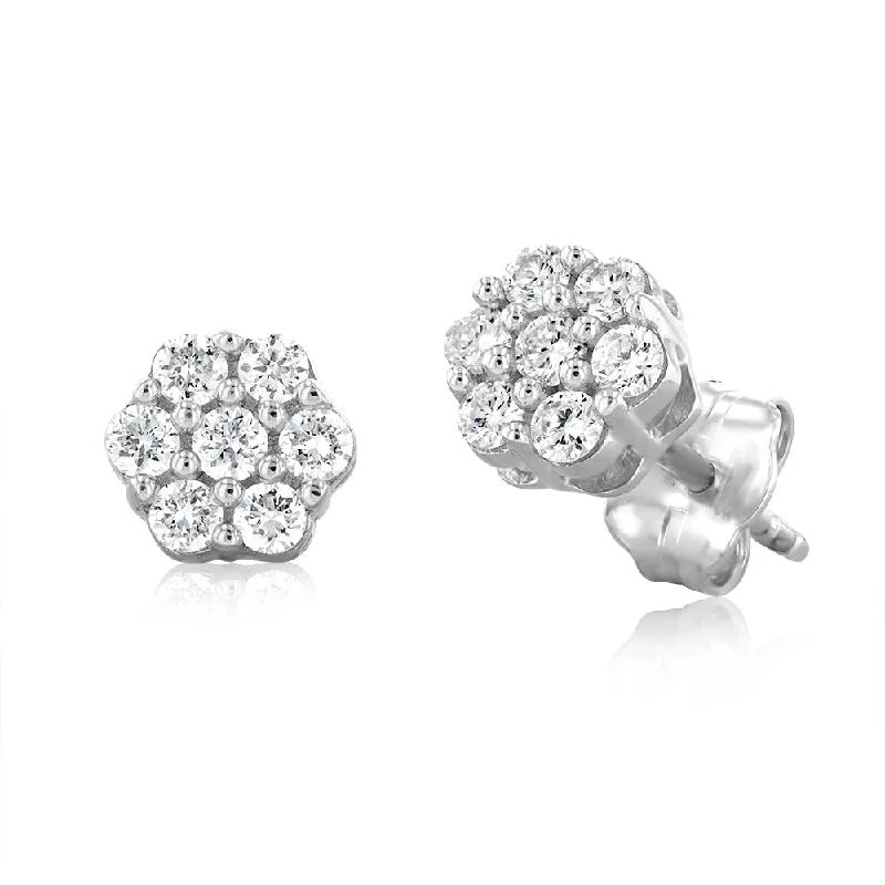 Chic And Stylish Jewelry At Exclusive Prices Luminesce Lab Grown 1/4 Carat Flower shaped Diamond Stud Earrings in Sterling silver