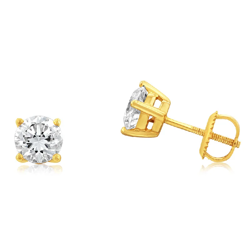 Huge Savings On Premium Jewelry Styles Luminesce Lab Grown Diamond TW=1.5 Carat Solitaire Stud Earrings in 14ct Yellow Gold