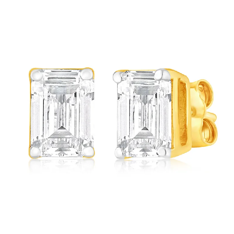 Celebrate Every Occasion With Sparkling Savings Luminesce Lab Grown Emerald Shaped 1 Carat Diamond Stud Earrings in 14ct Yellow Gold