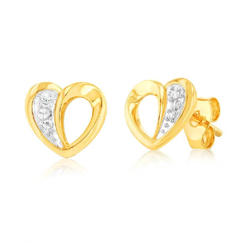 Dazzle In Elegance With Our Biggest Jewelry Sale Luminesce Lab Grown Heart Shaped Stud Earrings With 4 Diamonds in 9ct Yellow Gold