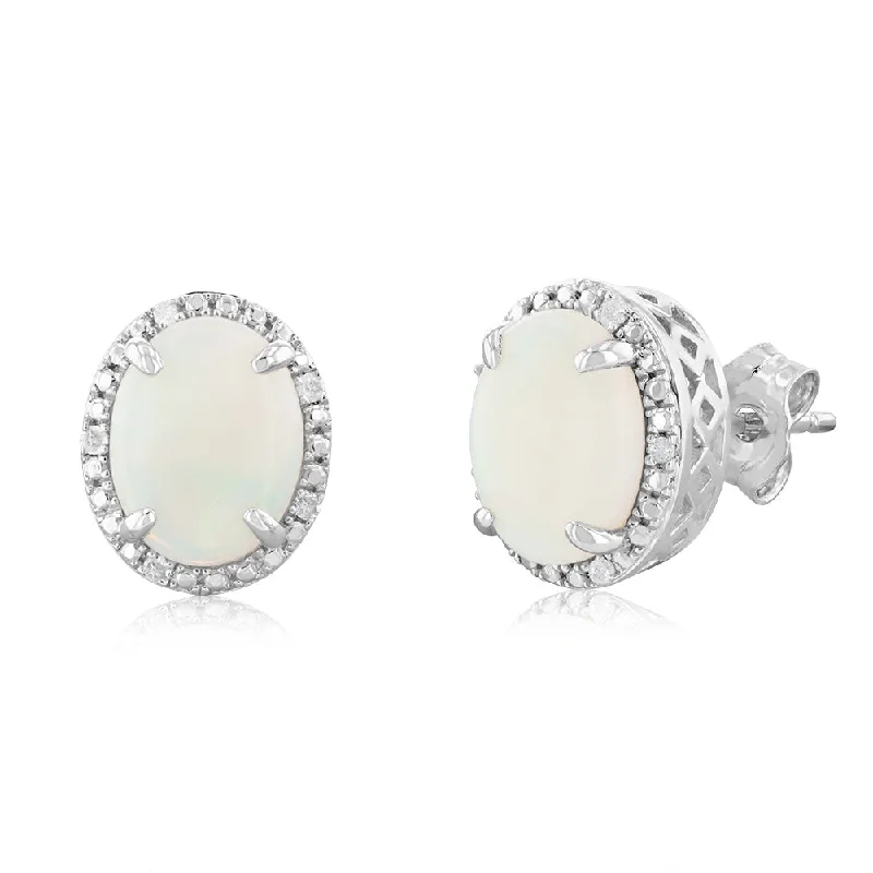 Flash Sale On Exquisite Jewelry – Don't Miss Out Opal & 5 Points Diamond Stud Earrings in Sterling Silver