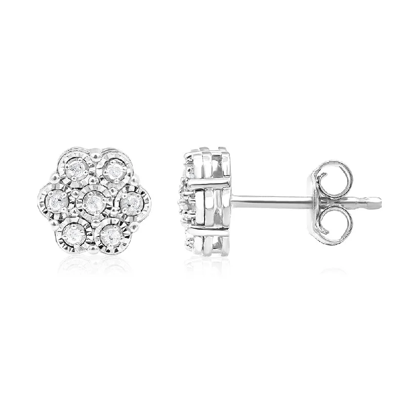 Special Jewelry Deals – Upgrade Your Collection Sterling Silver 1/10 Carat Diamond Flower Shaped Stud Earrings