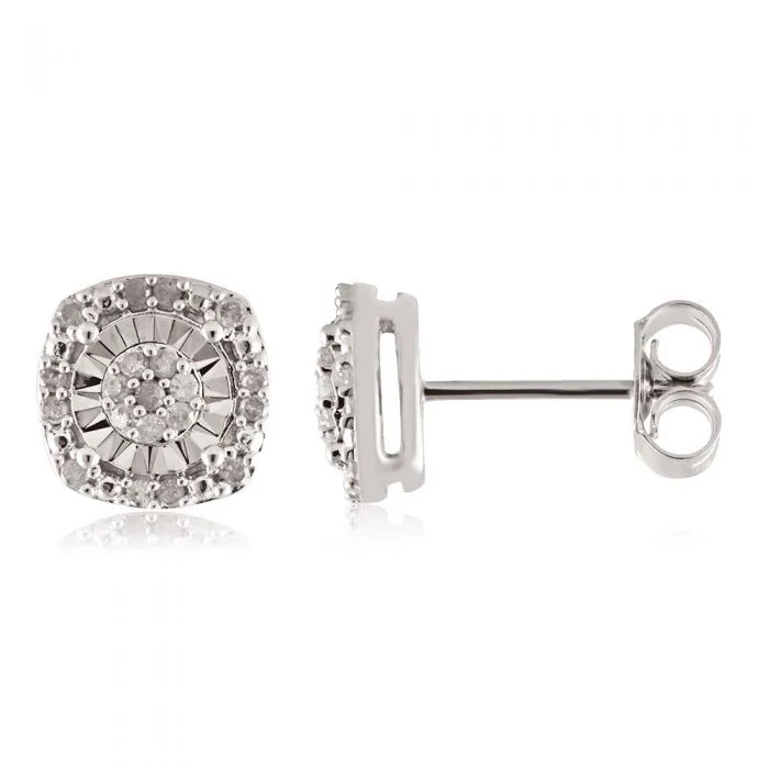 Must-Have Jewelry At Unbelievable Discounts Sterling Silver 1/5 Carat Diamond Stud Earrings set with 40 Brilliant Diamonds