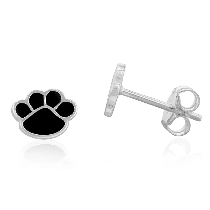 Trendy Minimalist Jewelry For Everyday Wear Sterling Silver Black Bear Paw Stud Earrings