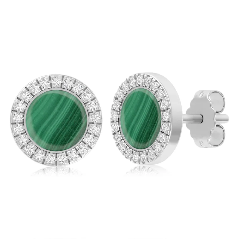 Trending Jewelry Now At Unbeatable Prices Sterling Silver Cubic Zirconia And Created Malachite Round Stud Earrings