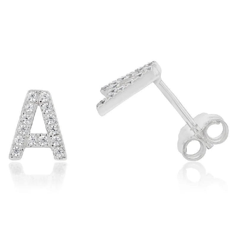 Shop Signature Jewelry Styles At Exclusive Prices Sterling Silver Cubic Zirconia Initial "A" Stud Earrings