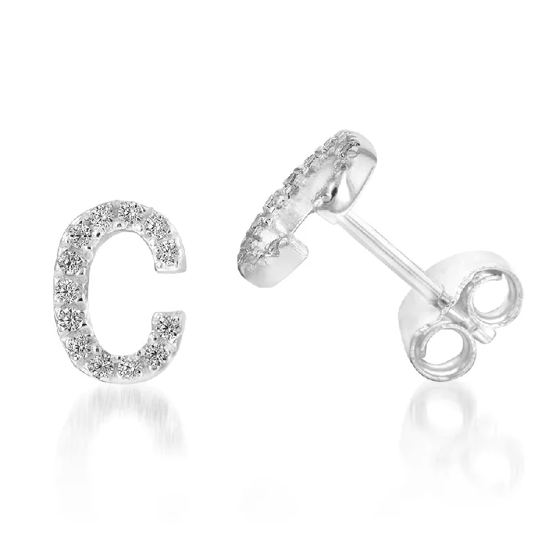 Discover Unique Jewelry With Special Limited-Time Offers Sterling Silver Cubic Zirconia Initial "C" Stud Earrings