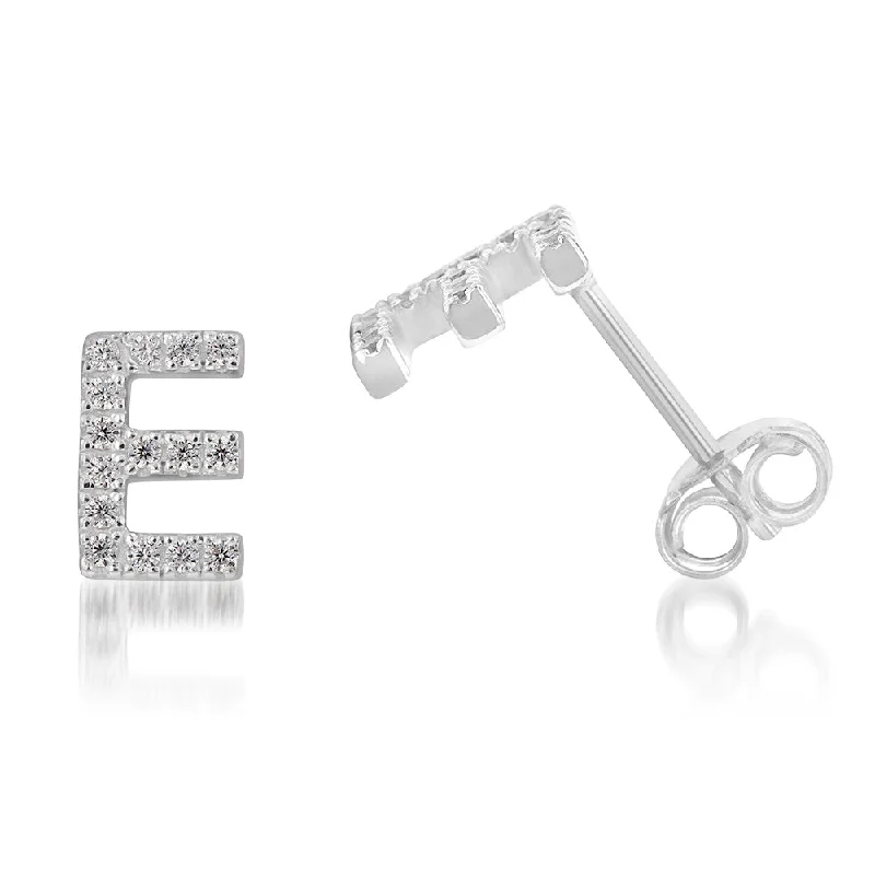 Delicate Crystal Jewelry For Sophisticated Charm Sterling Silver Cubic Zirconia Initial "E" Stud Earrings