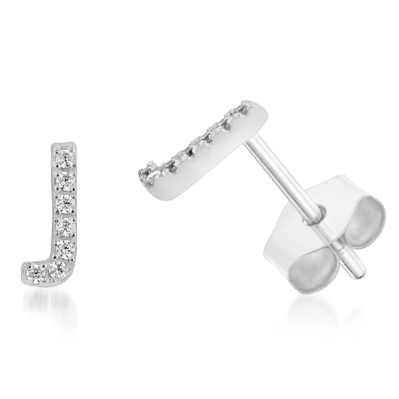 Elevate Your Outfit With Discounted Statement Jewelry Sterling Silver Cubic Zirconia Initial "J" Stud Earrings