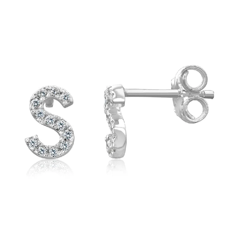 Sparkle More For Less – Jewelry Sale Happening Now Sterling Silver Cubic Zirconia Initial "S" Stud Earrings