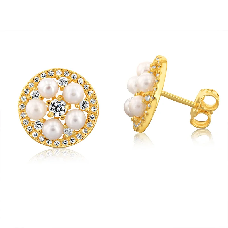 Fashion-Forward Jewelry At Incredible Prices Sterling Silver Gold Plated Fresh Water Pearls And Cubic Zirconia Round Stud Earrings