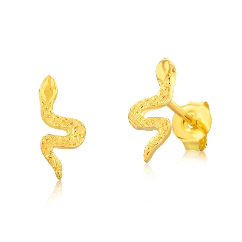 Shop Elegant Jewelry At Unbeatable Prices Sterling Silver Gold Plated Patterned Snake Stud Earrings