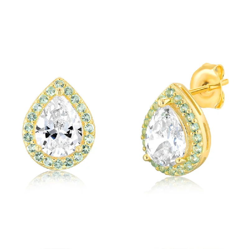 Unlock Unbeatable Jewelry Deals Before They’Re Gone Sterling Silver Gold Plated Pear Shaped Green And White Zirconia Stud Earrings