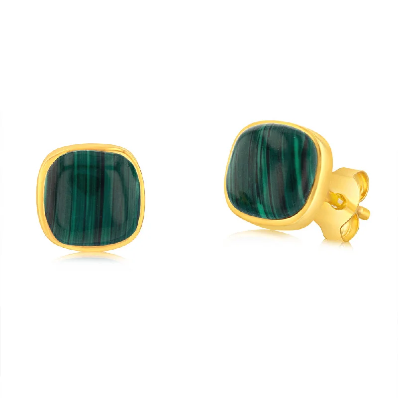 Discounted Jewelry For A Glamorous Look Sterling Silver Gold Plated Square Natural Malachite Stud Earrings