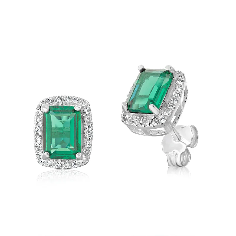 Shop Signature Jewelry Styles At Exclusive Prices Sterling Silver Green & White Zirconia Rectangle Stud Earrings