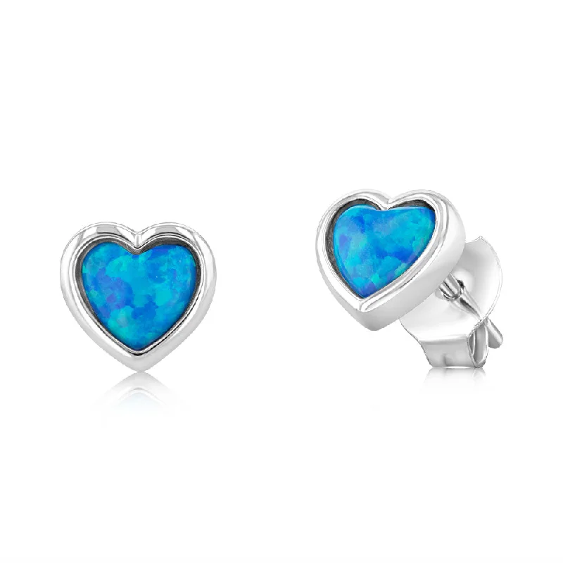 Get Your Favorite Jewelry At The Best Price Sterling Silver Heart Shaped Created Blue Opal Stud Earrings