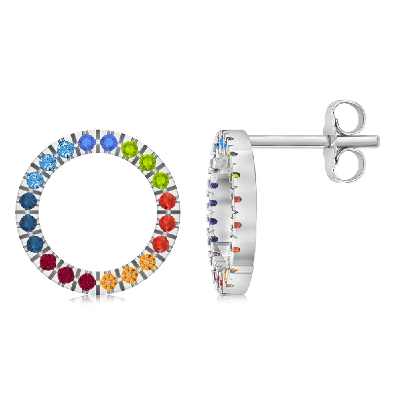 Make Your Outfit Shine With Discounted Jewelry Sterling Silver Multicolour Crystals Circle Of Life Stud Earrings