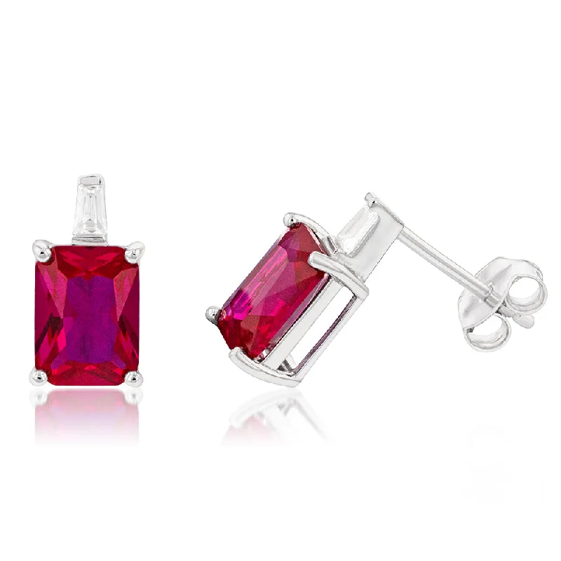 Elegant Rose Gold Jewelry For A Stylish Touch Sterling Silver Rhodium Plated Created Ruby And Cubic Zirconia Stud Earrings