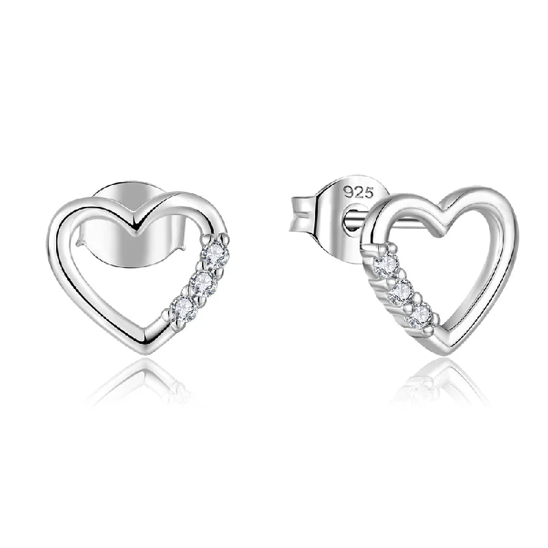 Your Dream Jewelry At Dream Prices – Shop Now Sterling Silver Rhodium Plated Cubic Zirconia Open Heart Stud Earrings