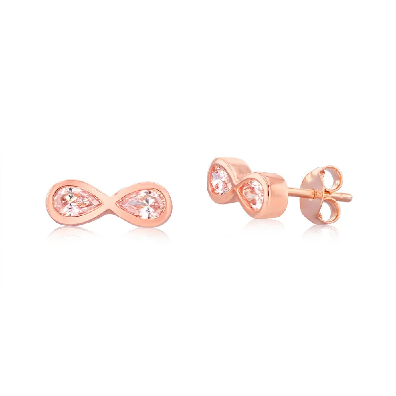 Final Call For Exquisite Jewelry At Reduced Rates Sterling Silver Rose Gold Plated Morganite Pear Cubic Zirconia Infinity Stud Earrings