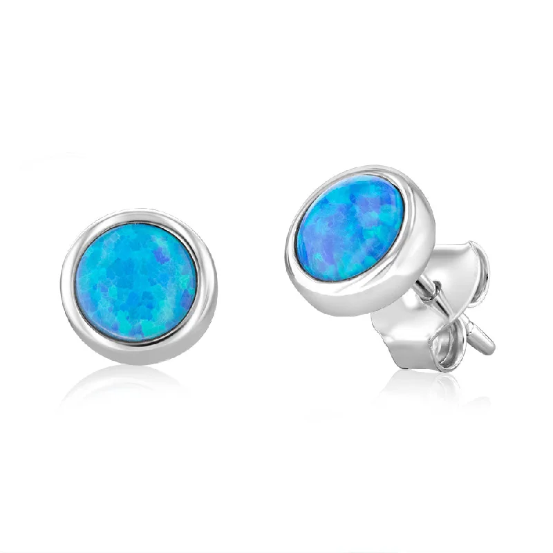 Luxury Meets Affordability – Jewelry Sale Live Now Sterling Silver Round Created Blue Opal Stud Earrings