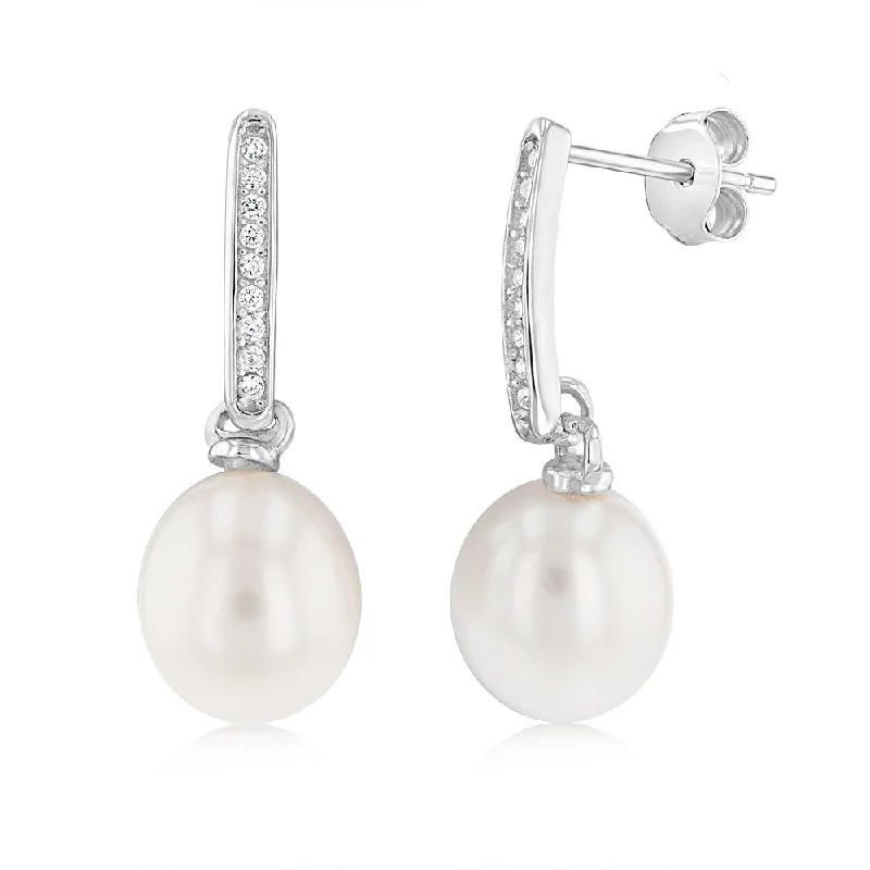 Accessorize For Less – Luxury Jewelry At Affordable Prices Sterling Silver White Rice Pearl & Cubic Zirconia Stud Earrings