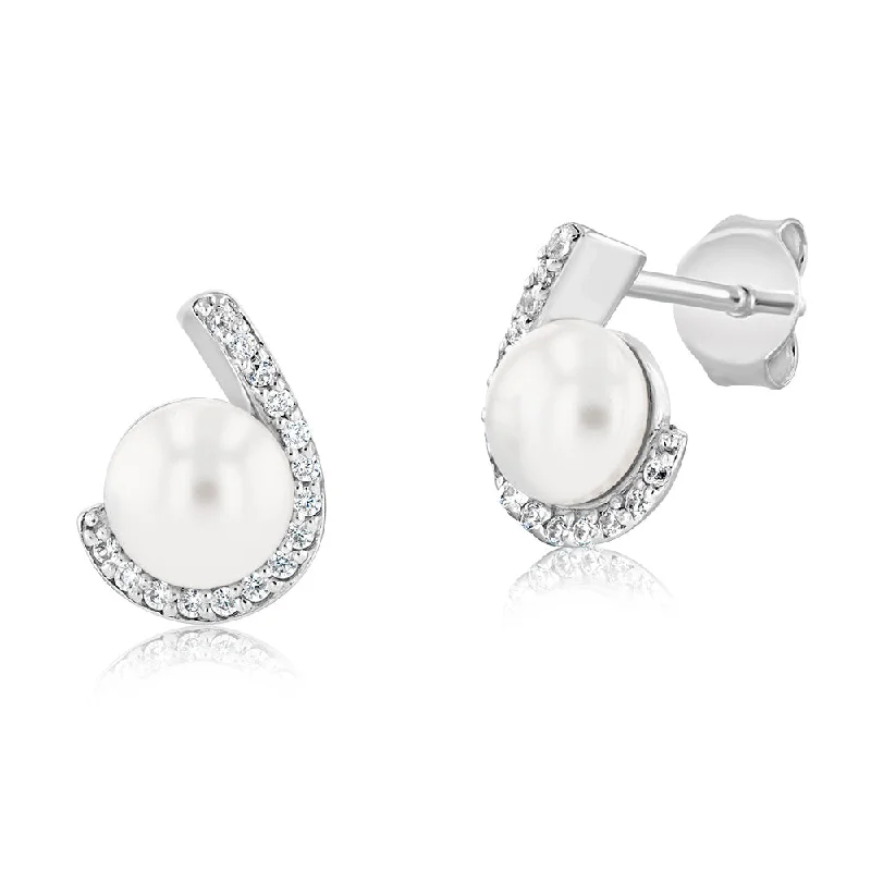 Shine In Style – Shop Jewelry Discounts Today Sterling Silver Zirconia And Simulated Pearl Stud Earrings