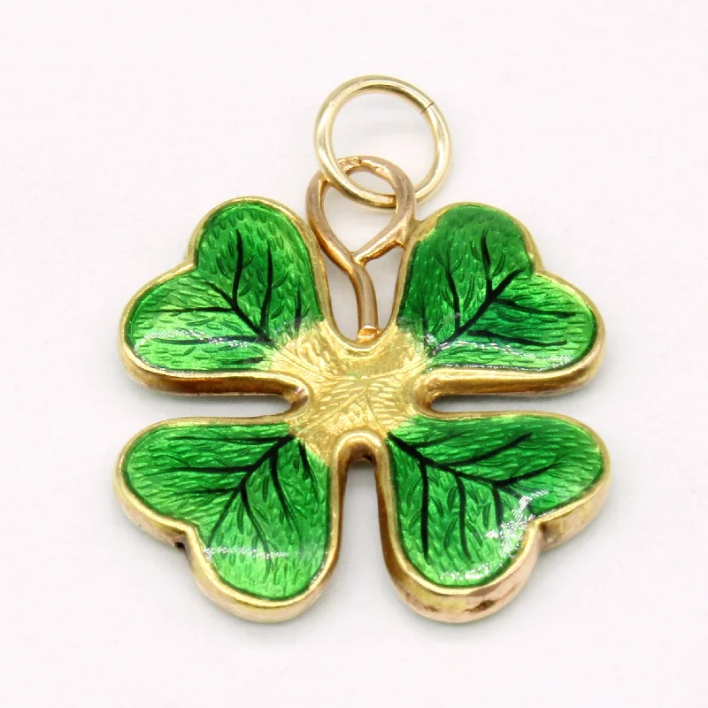 14k Yellow Gold Enamel Four Leaf Clover Charm