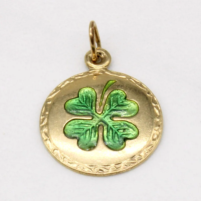 14k Yellow Gold Four Leaf Cover Enamel Charm