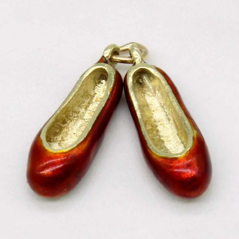 14k Yellow Gold Red Enamel Ballet Slippers