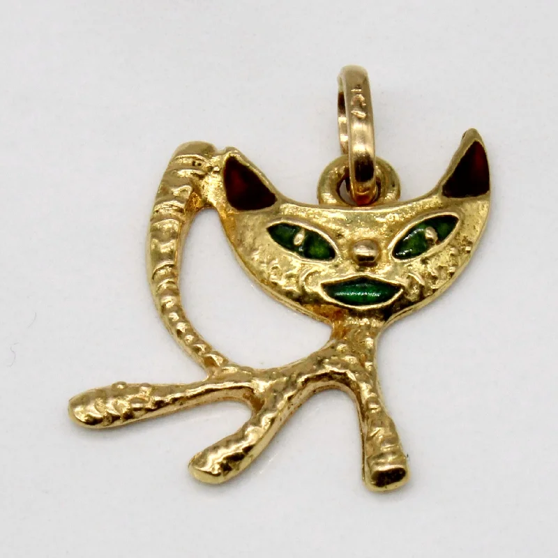 18k Yellow Gold Enamel Cat Pendant