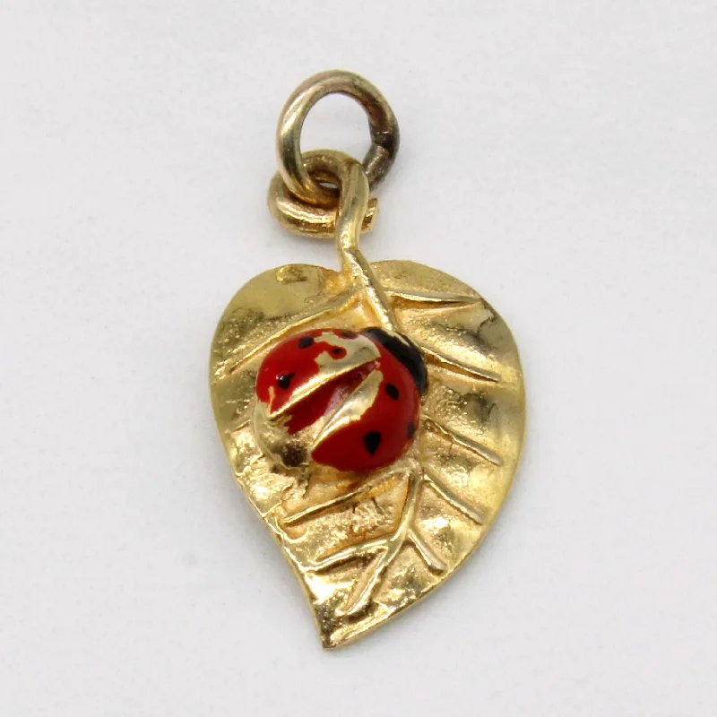 9k Yellow Gold Enamel Ladybug Leaf Charm