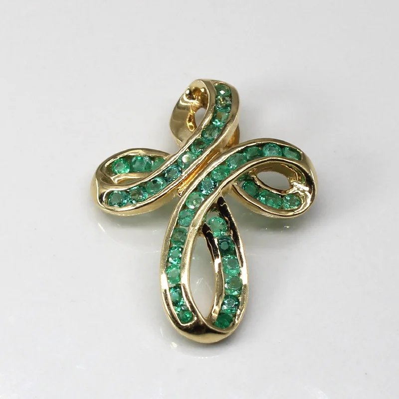 Channel Set Emerald Gold Cross Pendant | 1.50ctw |