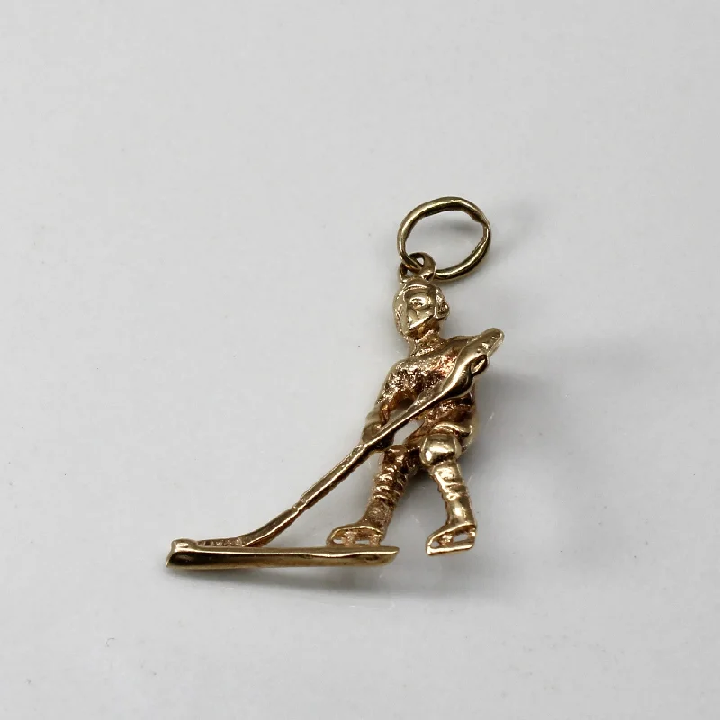 Ice Hockey Player Gold Pendant