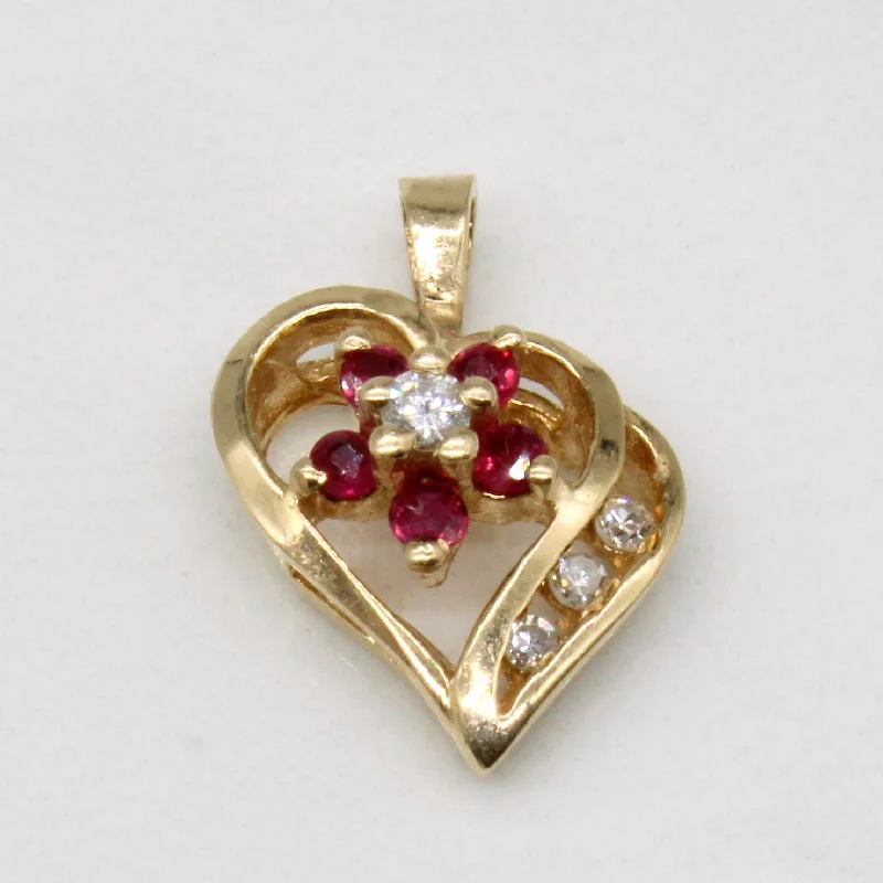 Ruby & Diamond Heart Pendant | 0.12ctw, 0.06ctw |